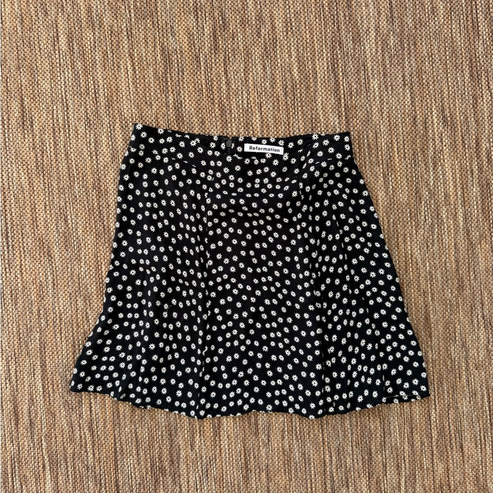 Reformation Black and White Floral Skater Skirt
